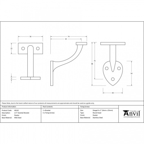 Pewter 2.5'' Handrail Bracket